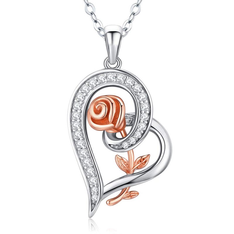 Desimtion Gifts for Wife from Husband, Silver Heart Rose Necklaces for Women, Birthday Mothers Day Christmas Jewelry Presents for Girlfriend Her - Image 1